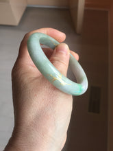 Load image into Gallery viewer, 54.2mm certified 100% natural Type A sunny green gray purple carved and golden-painted round cut jadeite jade bangle PJ65
