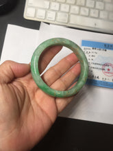 Load image into Gallery viewer, 58mm certified 100% natural Type A sunny green carved and golden-painted jadeite jade bangle BH135-(9896)
