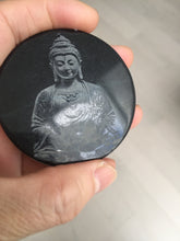 Load image into Gallery viewer, 100% natural black jadeite jade(Wuji, 乌鸡)  Guanyin (观音) safe and sound pendant/worry stone/decor BM38
