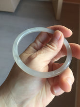 Load image into Gallery viewer, 59mm Certified 100% Natural icy white/gray/pale pink(淡藕粉) slim round cut nephrite jade bangle HN43-9200
