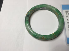 Load image into Gallery viewer, 58mm certified 100% natural Type A sunny green carved and golden-painted jadeite jade bangle BH136-9892
