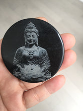 Load image into Gallery viewer, 100% natural black jadeite jade(Wuji, 乌鸡)  Guanyin (观音) safe and sound pendant/worry stone/decor BM38
