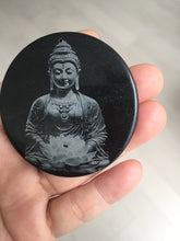 Load image into Gallery viewer, 100% natural black jadeite jade(Wuji, 乌鸡)  Guanyin (观音) safe and sound pendant/worry stone/decor BM38
