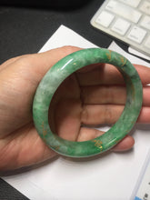 Load image into Gallery viewer, 58mm certified 100% natural Type A sunny green carved and golden-painted jadeite jade bangle BH136-9892
