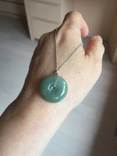 Load image into Gallery viewer, 18.5-21mm Type A 100% Natural oily dark green gray Jadeite Jade Safety Guardian Button donuts couple pendant PC131
