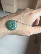 Load image into Gallery viewer, 18.5-21mm Type A 100% Natural oily dark green gray Jadeite Jade Safety Guardian Button donuts couple pendant PC131
