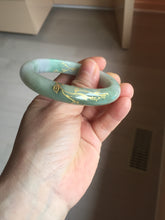 Load image into Gallery viewer, 54.2mm certified 100% natural Type A sunny green gray purple carved and golden-painted round cut jadeite jade bangle PJ65
