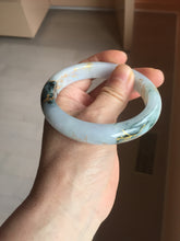 Load image into Gallery viewer, 58mm 100% Natural type A green purple white carved flowers and golden-painted round cut Jadeite Jade bangle PJ64
