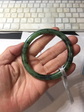 Load image into Gallery viewer, 58.3mm Certified 100% Natural Fresh Young Green/Dark Green/Black Green Ink Painting (绿水墨) Round Cut Nephrite (Wulanhai 乌兰海碧玉) Bangle HN171-7339
