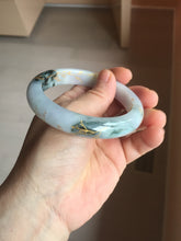 Load image into Gallery viewer, 58mm 100% Natural type A green purple white carved flowers and golden-painted round cut Jadeite Jade bangle PJ64

