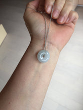 Load image into Gallery viewer, 16.2-18.8mm Type A 100% Natural icy watery light green white Jadeite Jade Safety Guardian Button donuts couple pendant PC132
