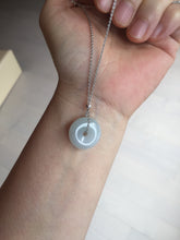Load image into Gallery viewer, 16.2-18.8mm Type A 100% Natural icy watery light green white Jadeite Jade Safety Guardian Button donuts couple pendant PC132
