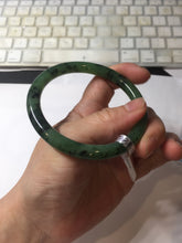 Load image into Gallery viewer, 58.3mm Certified 100% Natural Fresh Young Green/Dark Green/Black Green Ink Painting (绿水墨) Round Cut Nephrite (Wulanhai 乌兰海碧玉) Bangle HN171-7339
