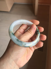 Load image into Gallery viewer, 58mm 100% Natural type A green purple white carved flowers and golden-painted round cut Jadeite Jade bangle PJ64
