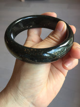 Load image into Gallery viewer, 60mm 100% Natural dark green/black meteorite Stellar Night sky broad style nephrite Jade bangle HF115-1247
