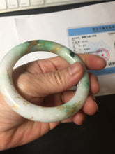 Load image into Gallery viewer, 55.5mm certified 100% natural Type A sunny green purple white carved and golden-painted chubby round cut jadeite jade bangle BH137-4720
