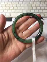 Load image into Gallery viewer, 58.3mm Certified 100% Natural Fresh Young Green/Dark Green/Black Green Ink Painting (绿水墨) Round Cut Nephrite (Wulanhai 乌兰海碧玉) Bangle HN171-7339
