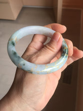 Load image into Gallery viewer, 58mm 100% Natural type A green purple white carved flowers and golden-painted round cut Jadeite Jade bangle PJ64
