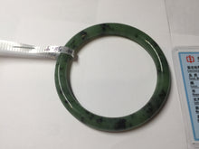 Load image into Gallery viewer, 58.4mm Certified 100% Natural Fresh Young Green/Dark Green/Black Green Ink Painting (绿水墨) Round Cut Nephrite (Wulanhai 乌兰海碧玉) Bangle HN172-7314
