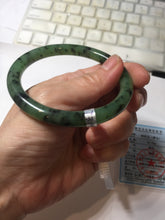 Load image into Gallery viewer, 58.4mm Certified 100% Natural Fresh Young Green/Dark Green/Black Green Ink Painting (绿水墨) Round Cut Nephrite (Wulanhai 乌兰海碧玉) Bangle HN172-7314
