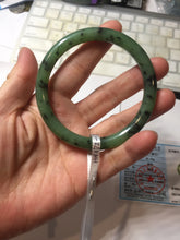Load image into Gallery viewer, 58.4mm Certified 100% Natural Fresh Young Green/Dark Green/Black Green Ink Painting (绿水墨) Round Cut Nephrite (Wulanhai 乌兰海碧玉) Bangle HN172-7314
