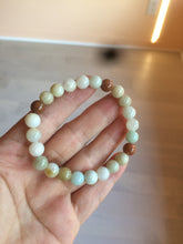Load image into Gallery viewer, 7-7.6mm 100% natural type A green/white/yellow/brown jadeite jade beads bracelet AQ73
