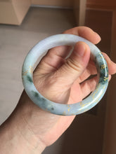 Load image into Gallery viewer, 58mm 100% Natural type A green purple white carved flowers and golden-painted round cut Jadeite Jade bangle PJ64
