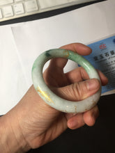 Load image into Gallery viewer, 55.5mm certified 100% natural Type A sunny green purple white carved and golden-painted chubby round cut jadeite jade bangle BH137-4720
