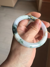 Load image into Gallery viewer, 56mm 100% Natural type A sunny green dark green purple white carved flowers and golden-painted round cut Jadeite Jade bangle PJ63
