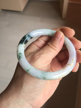 Load image into Gallery viewer, 56mm 100% Natural type A sunny green dark green purple white carved flowers and golden-painted round cut Jadeite Jade bangle PJ63
