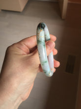 Load image into Gallery viewer, 56mm 100% Natural type A sunny green dark green purple white carved flowers and golden-painted round cut Jadeite Jade bangle PJ63

