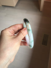 Load image into Gallery viewer, 56mm 100% Natural type A sunny green dark green purple white carved flowers and golden-painted round cut Jadeite Jade bangle PJ63
