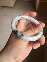 Load image into Gallery viewer, 56mm 100% Natural type A sunny green dark green purple white carved flowers and golden-painted round cut Jadeite Jade bangle PJ63
