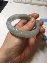 Load image into Gallery viewer, 55.3mm Certified Type A 100% Natural light green with carved Ancient Coin, Auspicious Cloud, and Lingzhi Jadeite Jade bangle PD146-6252
