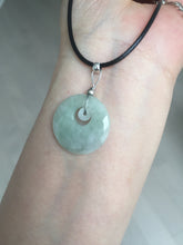 Load image into Gallery viewer, 100% natural Type A light green/white concentric circle jadeite jade safety Guardian ring pendant BN28

