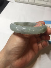 Load image into Gallery viewer, 55.3mm Certified Type A 100% Natural light green with carved Ancient Coin, Auspicious Cloud, and Lingzhi Jadeite Jade bangle PD146-6252
