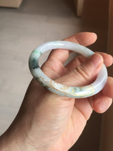 Load image into Gallery viewer, 53.5mm certified 100% natural Type A sunny green white purple carved and golden-painted round cut jadeite jade bangle PJ62
