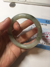 Load image into Gallery viewer, 51.6mm Certified type A 100% Natural light green dark green floating seaweed slim round cut Jadeite bangle PC58-6614
