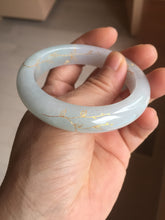 Load image into Gallery viewer, 53mm 100% natural Type A light green white carved and golden-painted jadeite jade bangle PJ61
