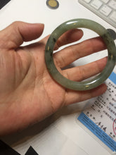 Load image into Gallery viewer, 54.5mm Certified type A 100% Natural light green dark green floating seaweed slim round cut Jadeite bangle PC59-6609
