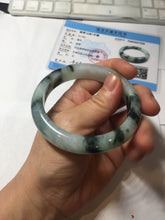 Load image into Gallery viewer, 56.4mm certified 100% natural Type A light green white with green floating flowers jadeite jade bangle BS123-7295
