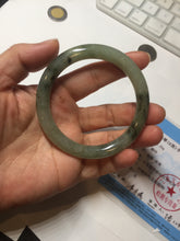 Load image into Gallery viewer, 54.5mm Certified type A 100% Natural light green dark green floating seaweed slim round cut Jadeite bangle PC59-6609
