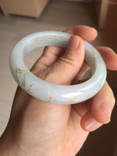 Load image into Gallery viewer, 53mm 100% natural Type A light green white carved and golden-painted jadeite jade bangle PJ61
