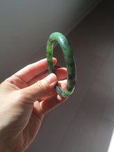 Load image into Gallery viewer, 57mm Certified 100% Natural Fresh Young Green/Dark Green/Black Green Ink Painting (绿水墨) Round Cut Nephrite (Wulanhai 乌兰海碧玉) Bangle HN151-7331
