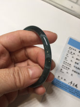 Load image into Gallery viewer, 55.6mm Certified Type A 100% Natural dark green/blue/gray Guatemala slim round cut Jadeite bangle PD20-4453
