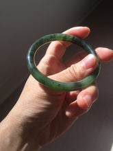 Load image into Gallery viewer, 57mm Certified 100% Natural Fresh Young Green/Dark Green/Black Green Ink Painting (绿水墨) Round Cut Nephrite (Wulanhai 乌兰海碧玉) Bangle HN151-7331
