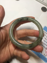 Load image into Gallery viewer, 54.5mm Certified type A 100% Natural light green dark green floating seaweed slim round cut Jadeite bangle PC59-6609
