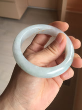Load image into Gallery viewer, 53mm 100% natural Type A light green white carved and golden-painted jadeite jade bangle PJ61
