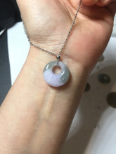 Load image into Gallery viewer, 17-17.5mm Type A 100% Natural icy watery light green purple white(春彩) gray(淡瓜油青) Jadeite Safety Guardian Button Princess donuts pendant PF9
