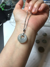 Load image into Gallery viewer, 17-17.5mm Type A 100% Natural icy watery light green purple white(春彩) gray(淡瓜油青) Jadeite Safety Guardian Button Princess donuts pendant PF9
